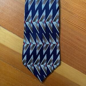 Studio 1735 Navy Blue Brown White Geometric 4 x 59 Silk Tie